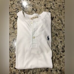 Denim & Supply Ralph Lauren White Short-Sleeve Henley Polo with Navy Logo